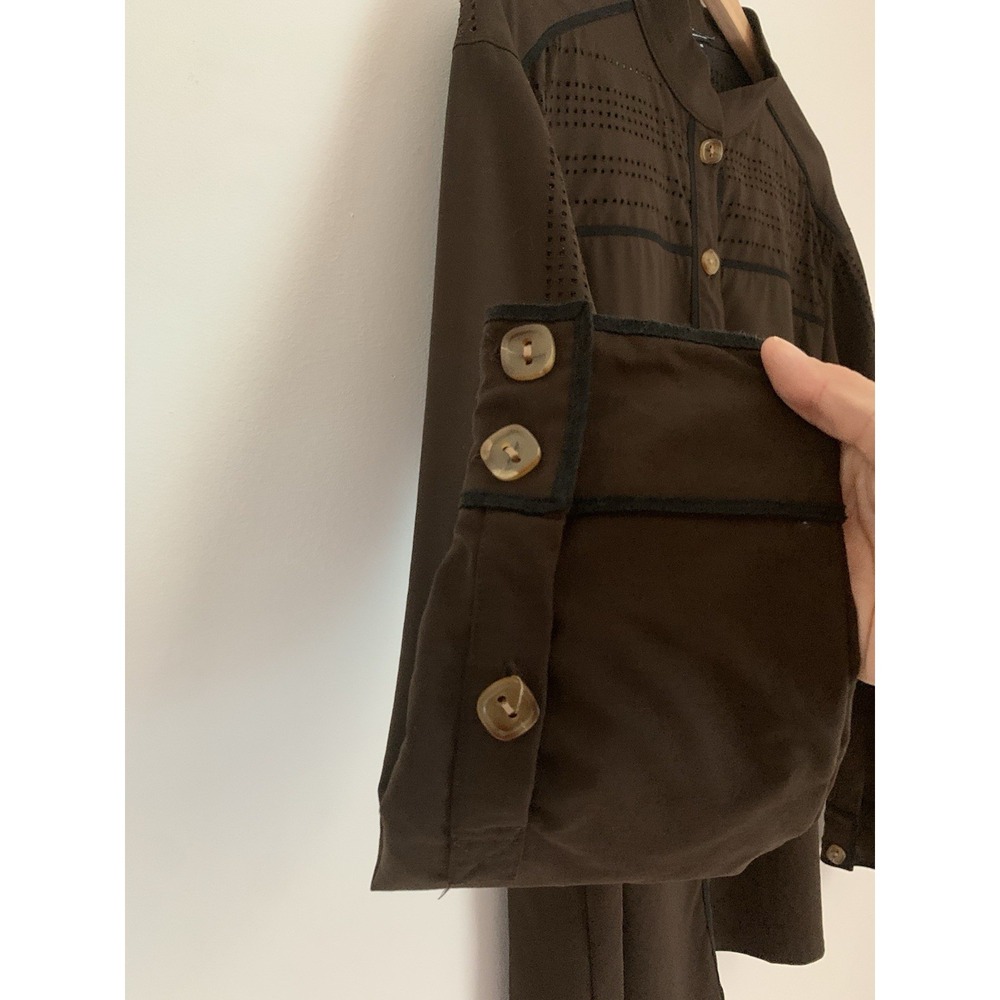 Worth New York Top Tunic Sz M Brown Perforated Tortoise Button Wool Lightweight - Picture 6 of 10